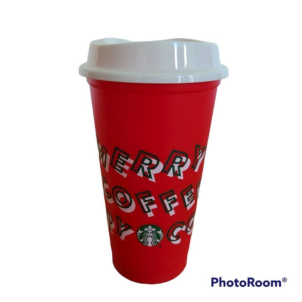 2013 Holiday Christmas Starbucks Red Plastic Collectible Reusable Cup Mug W/Lid